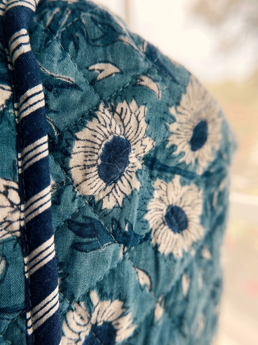 Quilted Cotton Teal Blue Mahjong  Mat Bag