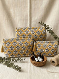 Handblock Printed Quilted Cotton Cosmetic Bag Set : Bagh | Travel Pouch & Toiletry Organizer (Set of 3)