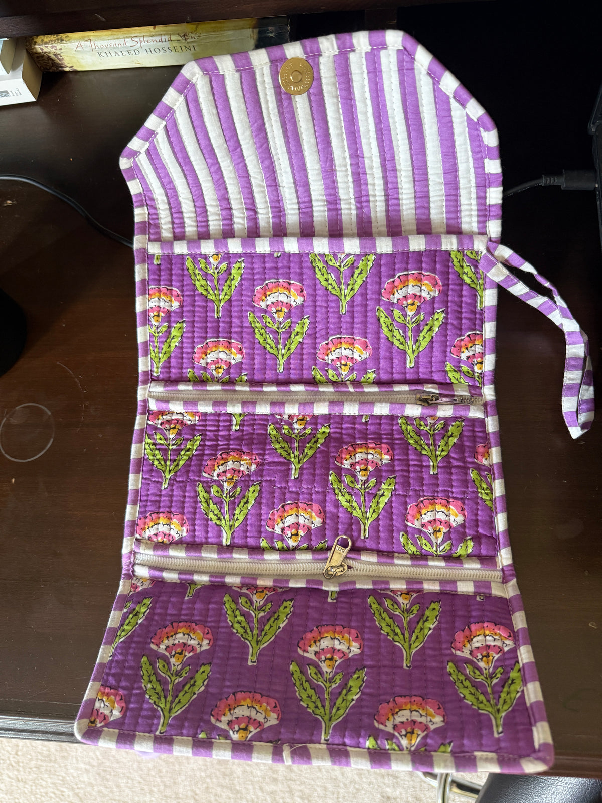 Quilted Cotton Wristlet Clutch | Block Print Floral  | Handmade Boho Bag - Nila