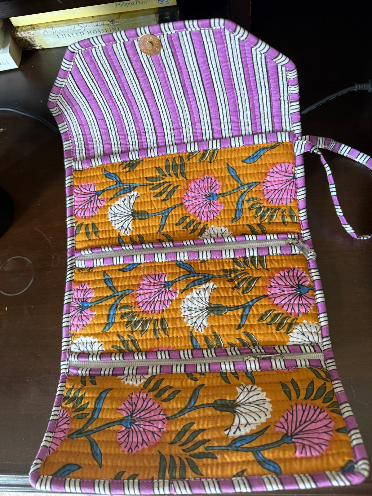 Quilted Cotton Wristlet Clutch | Block Print Floral  | Handmade Boho Bag - Fresh Earth