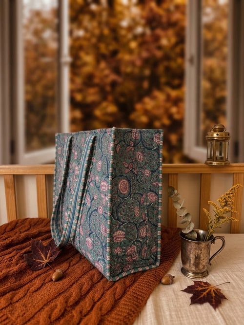 Aquamarine Dream — Handblock Quilted Tote