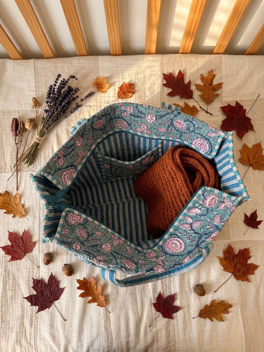 Aquamarine Dream — Handblock Quilted Tote