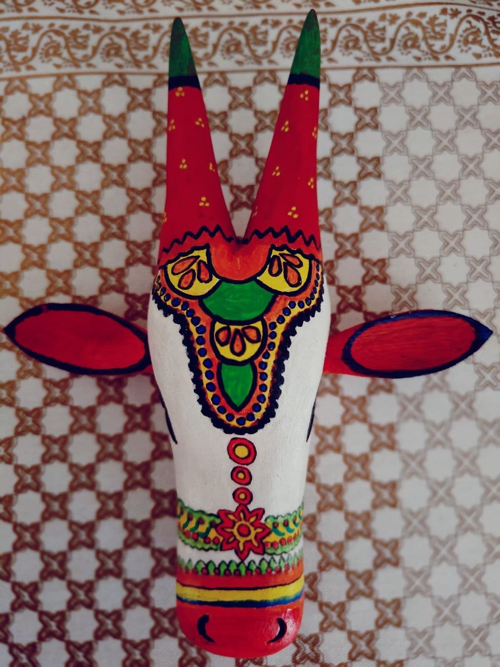 Indian Jallikattu Style Bull Head Mask: Mango Wood Wall Hanging