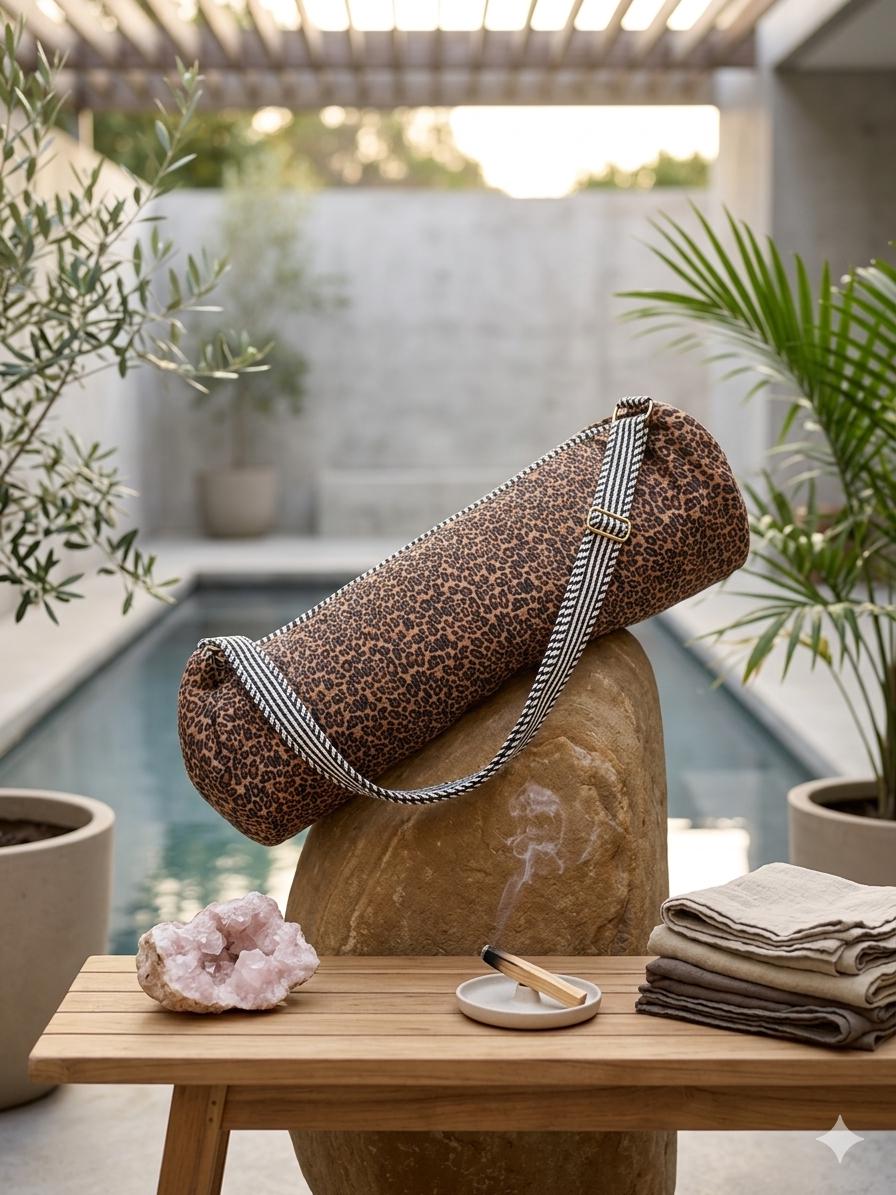 Quilted Leopard Yoga Bag | Handcrafted Cotton Mat Carrier | Pilates Bag | Personalized Gift Option