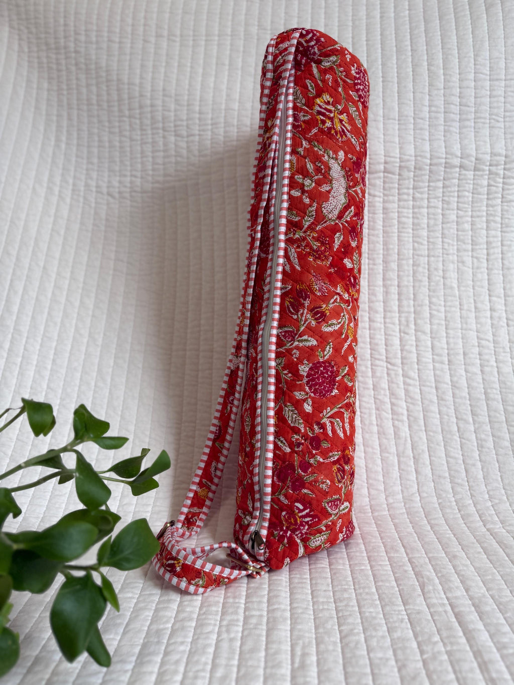 Quilted Cotton Yoga Mat Bag, Block Print Boho Gym Tote, Pilates Carrier