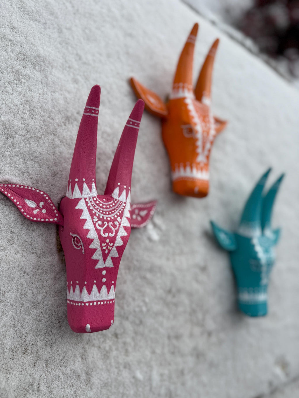 Set of 3 Mango Wood Bull Head Masks,Indian Folk Art Wall Hanging