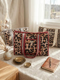 Quilted Cotton Leopard Print Mini Tote Bag, Boho Shoulder Travel Bag
