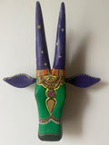 Mango Wood Bull Head Mask, Green & Purple Indian Art Wall Hanging