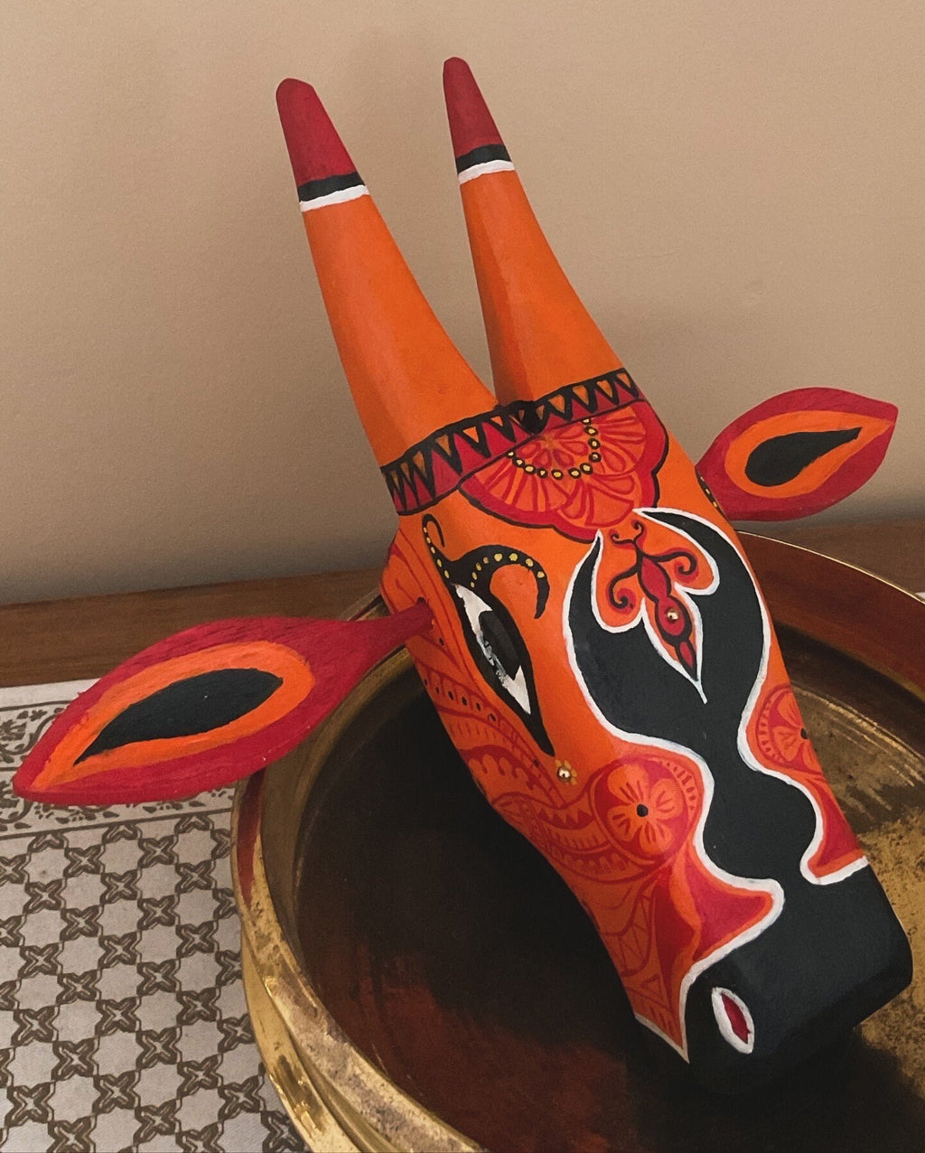 Mango Wood Bull Mask: Traditional Indian Theyyam Art