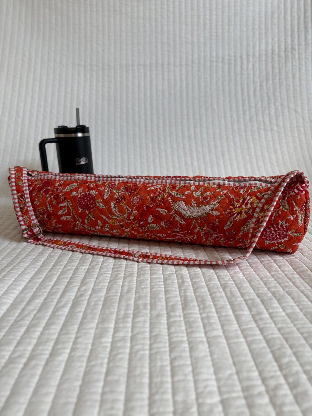 Quilted Cotton Yoga Mat Bag, Block Print Boho Gym Tote, Pilates Carrier