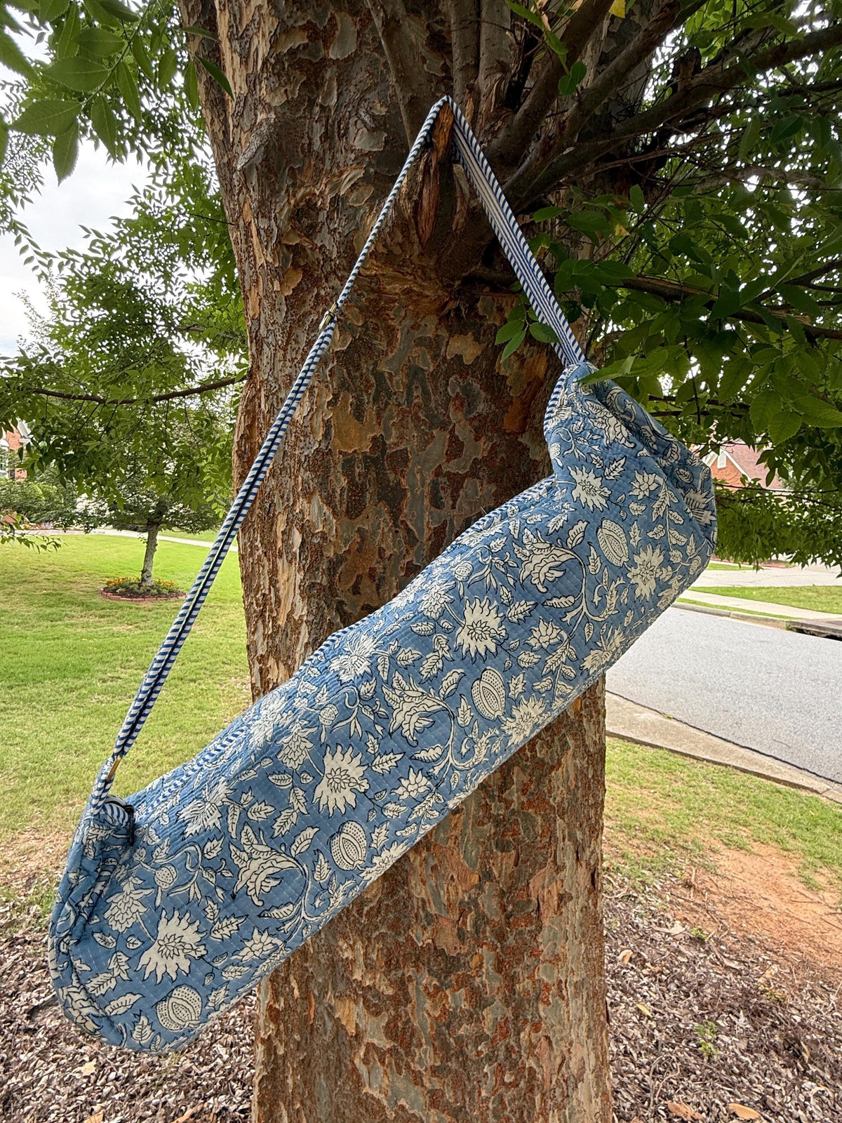 Quilted Cotton Yoga Mat Bag, Block Print Boho Gym Tote, Pilates Carrier
