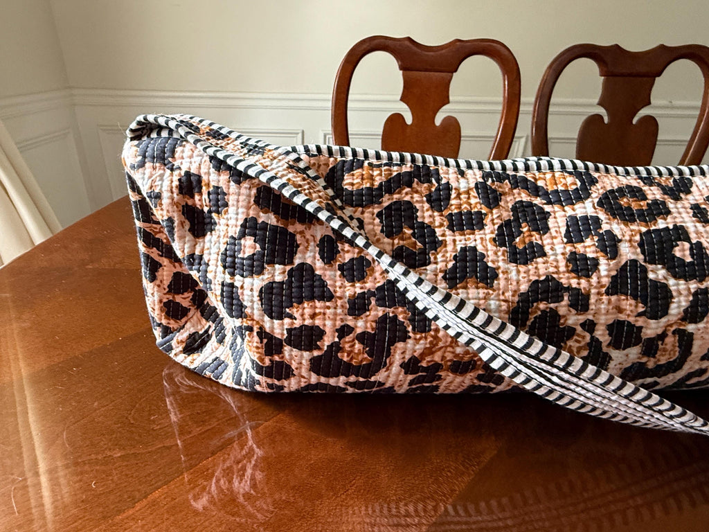 Quilted Leopard Yoga Bag | Handcrafted Cotton Mat Carrier | Pilates Bag | Personalized Gift Option