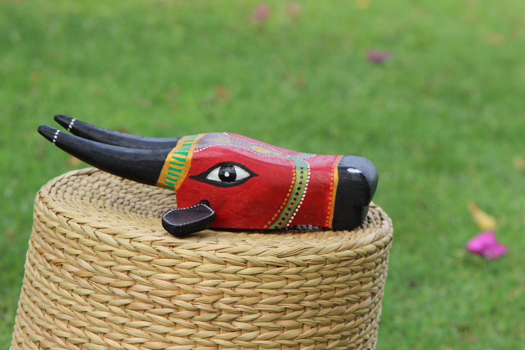 Mango Wood Bull Head Wall Art, Odisha Patachitra Style