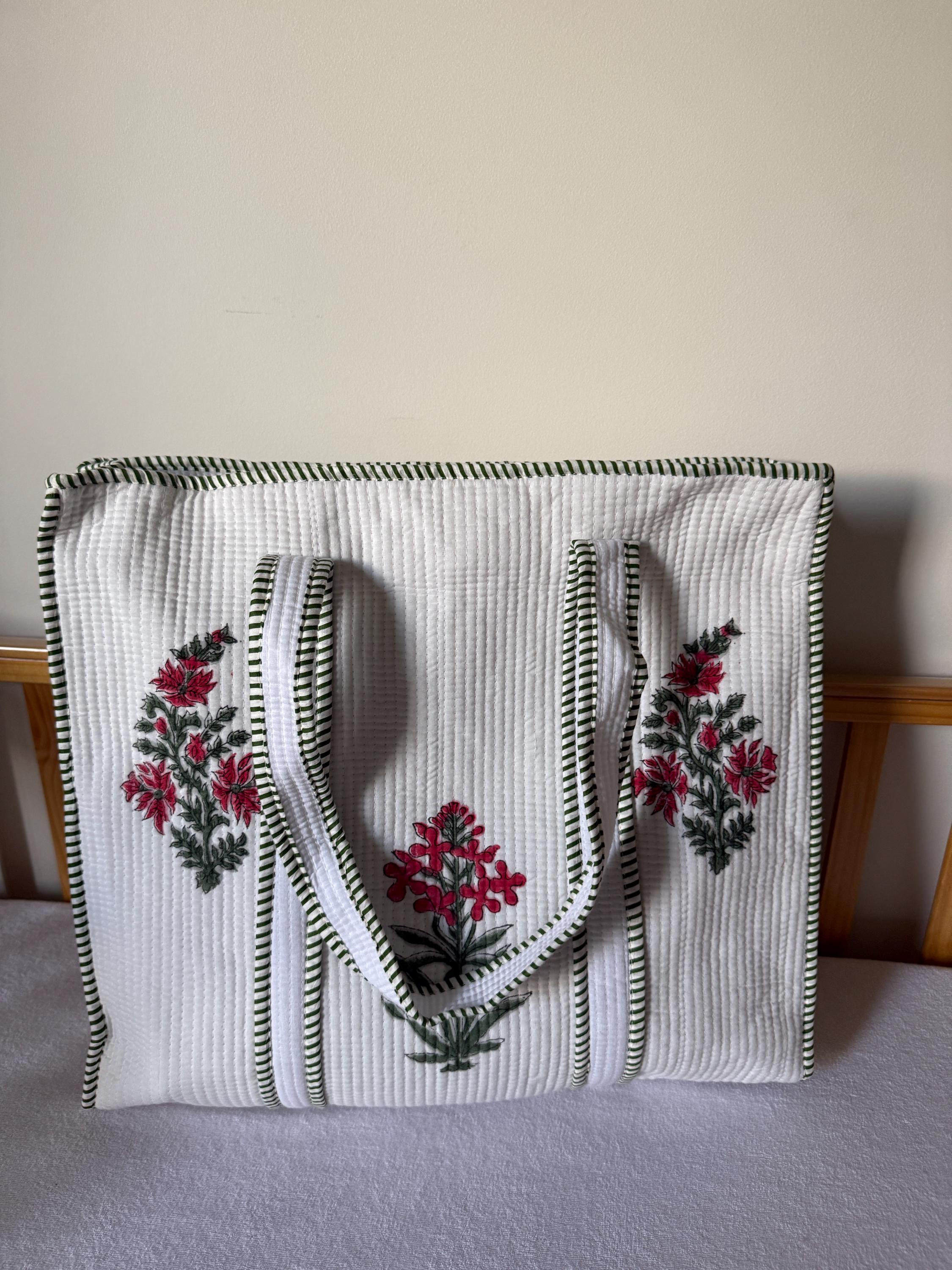 Handblock Printed Quilted Cotton Tote Bag | Onam Gift  Bag