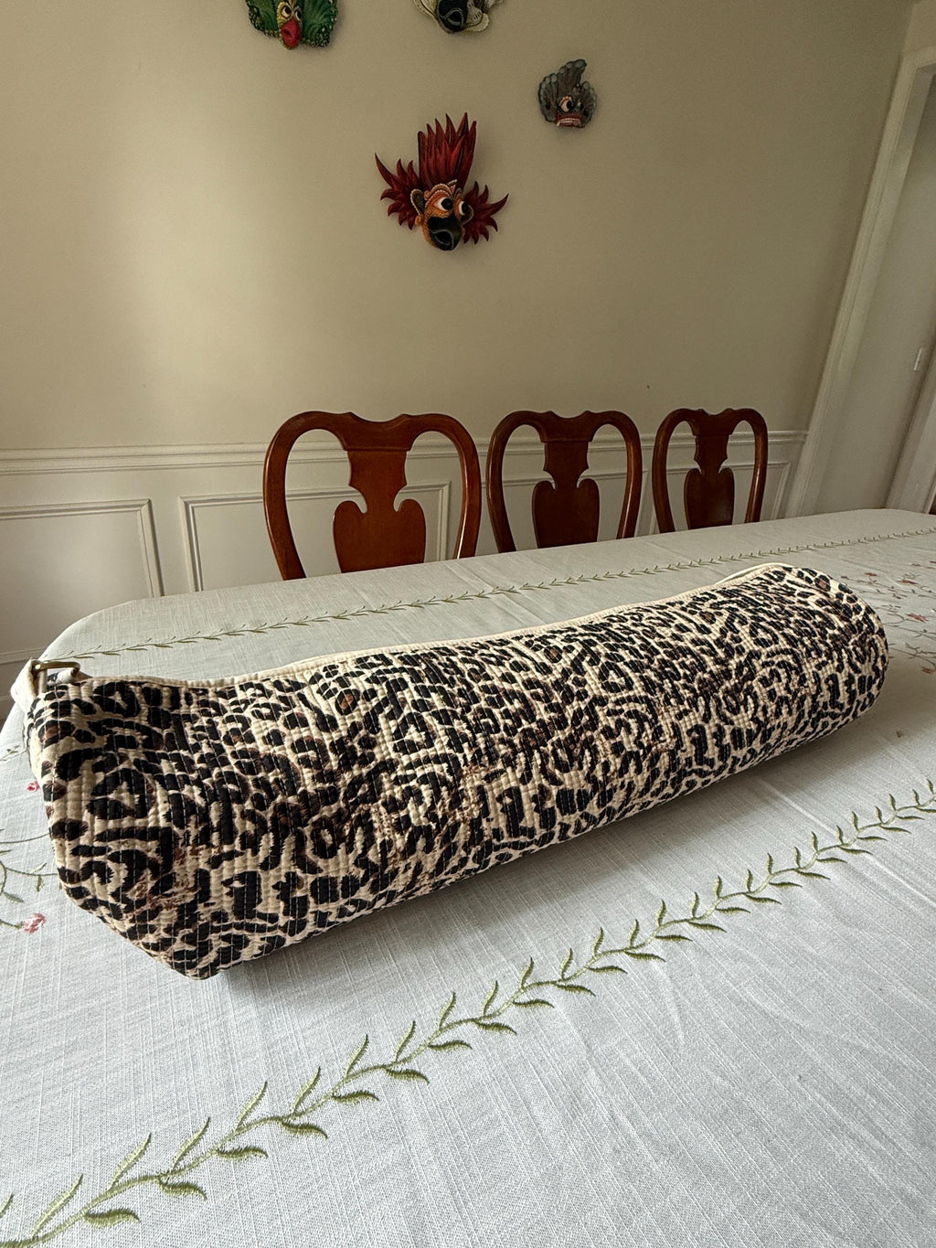 Quilted Leopard Yoga Bag | Handcrafted Cotton Mat Carrier | Pilates Bag | Personalized Gift Option