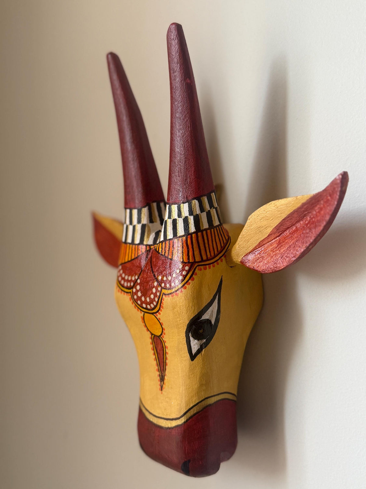 Mango Wood Indian Wall art Bull heads in Brown and Gold featuring Chettinad Style