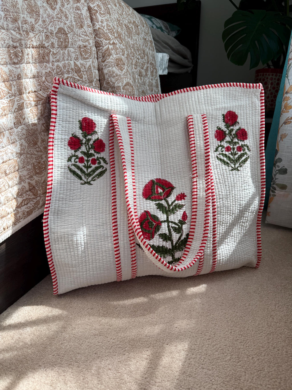 Handblock Printed Quilted Cotton Tote Bag | Onam Gift  Bag