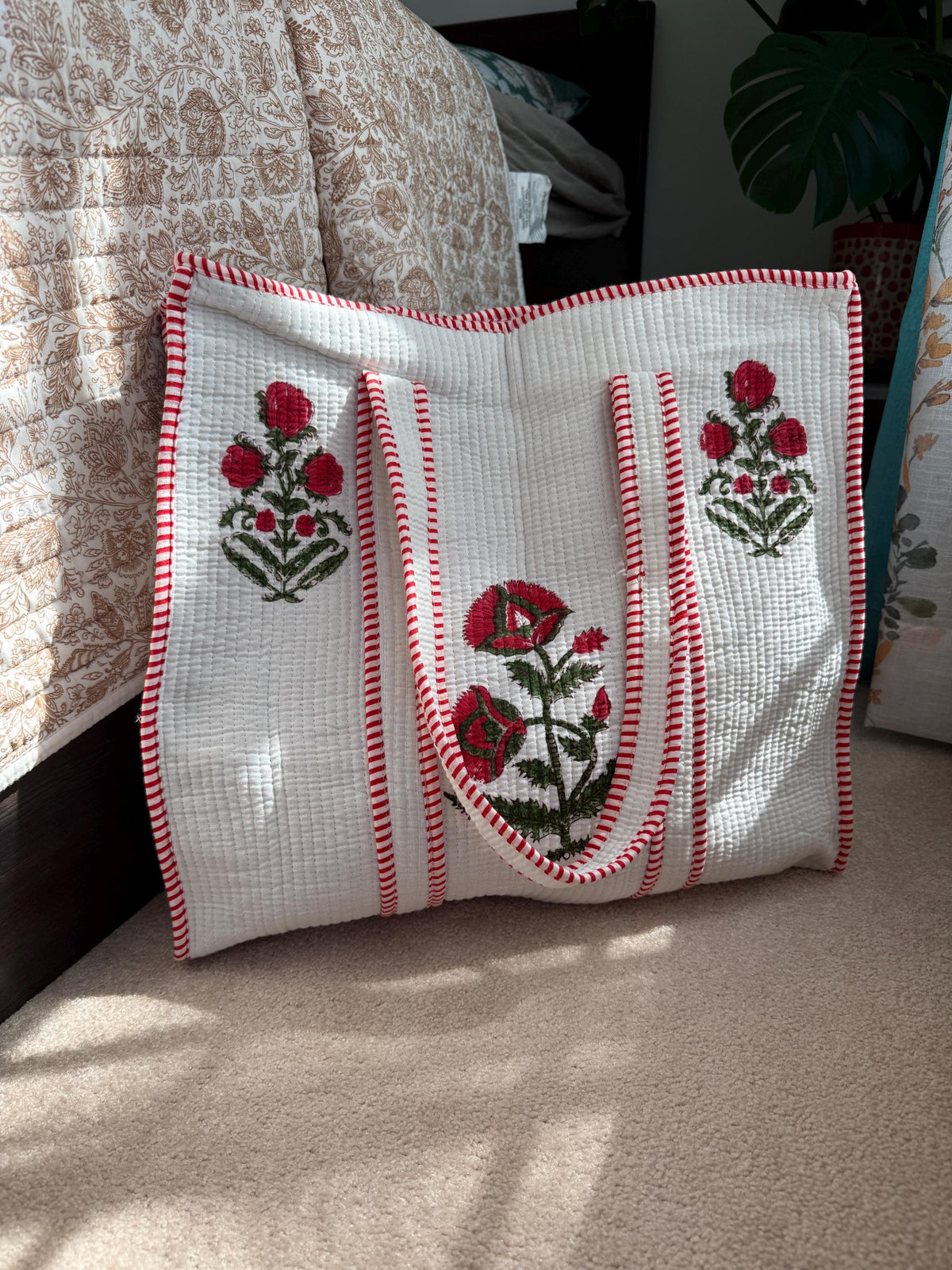 Handblock Printed Quilted Cotton Tote Bag | Onam Gift  Bag