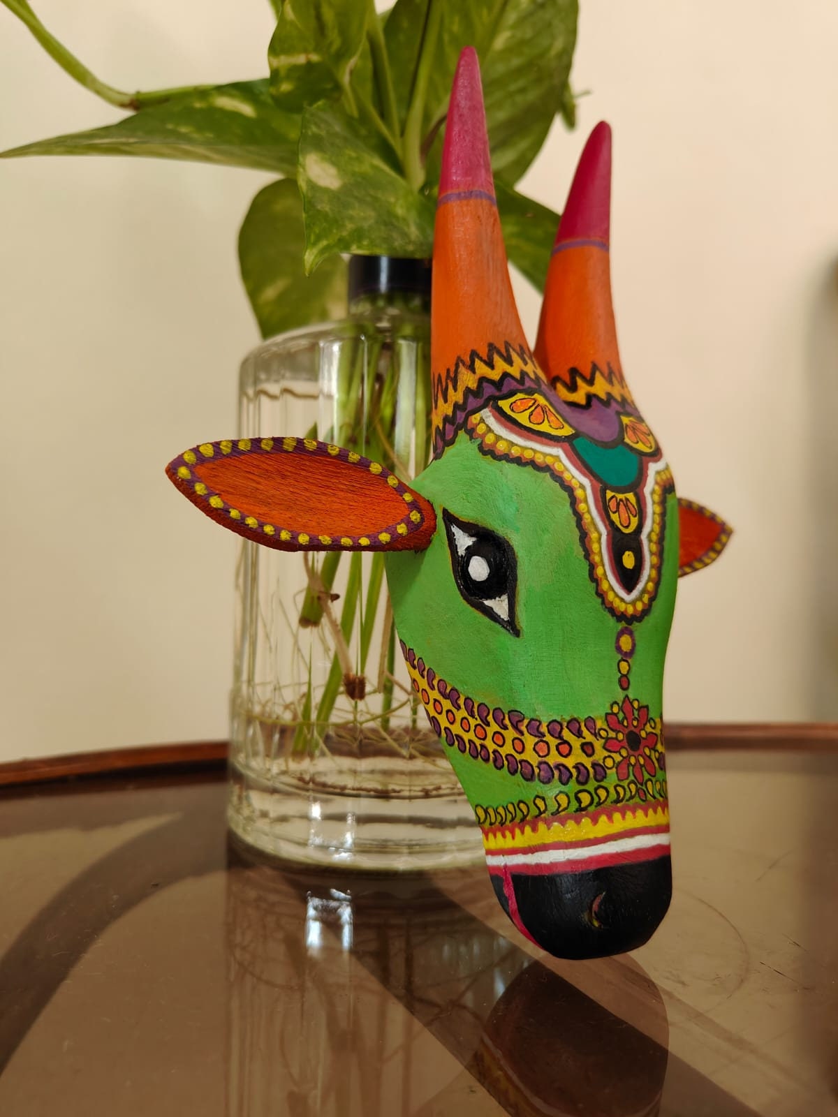 Mango Wood Bull Head Wall Hanging, Indian Art Mask,Gift for Mom