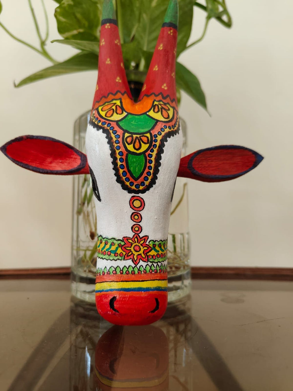 Indian Jallikattu Style Bull Head Mask: Mango Wood Wall Hanging