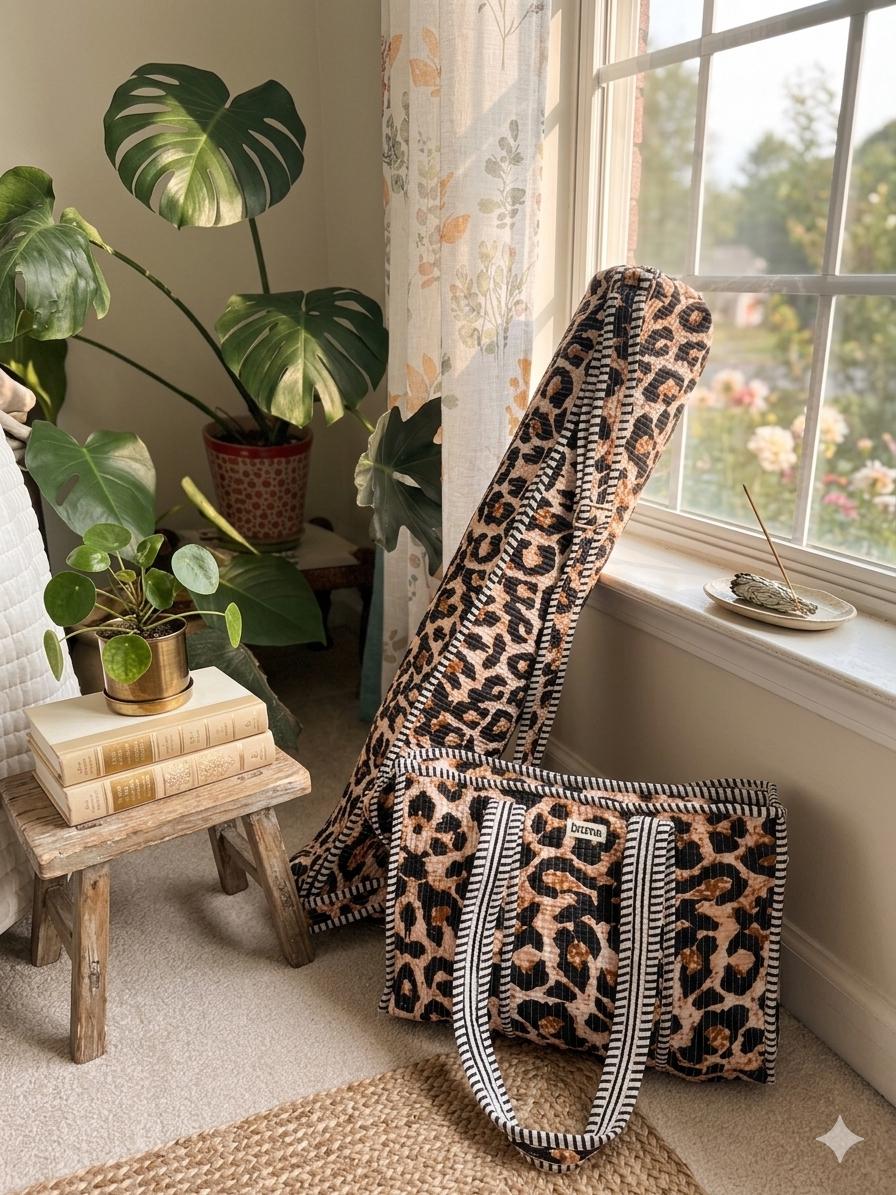 Leopard Print Yoga Bag and Mini Tote Set, Gift for Yoga lover