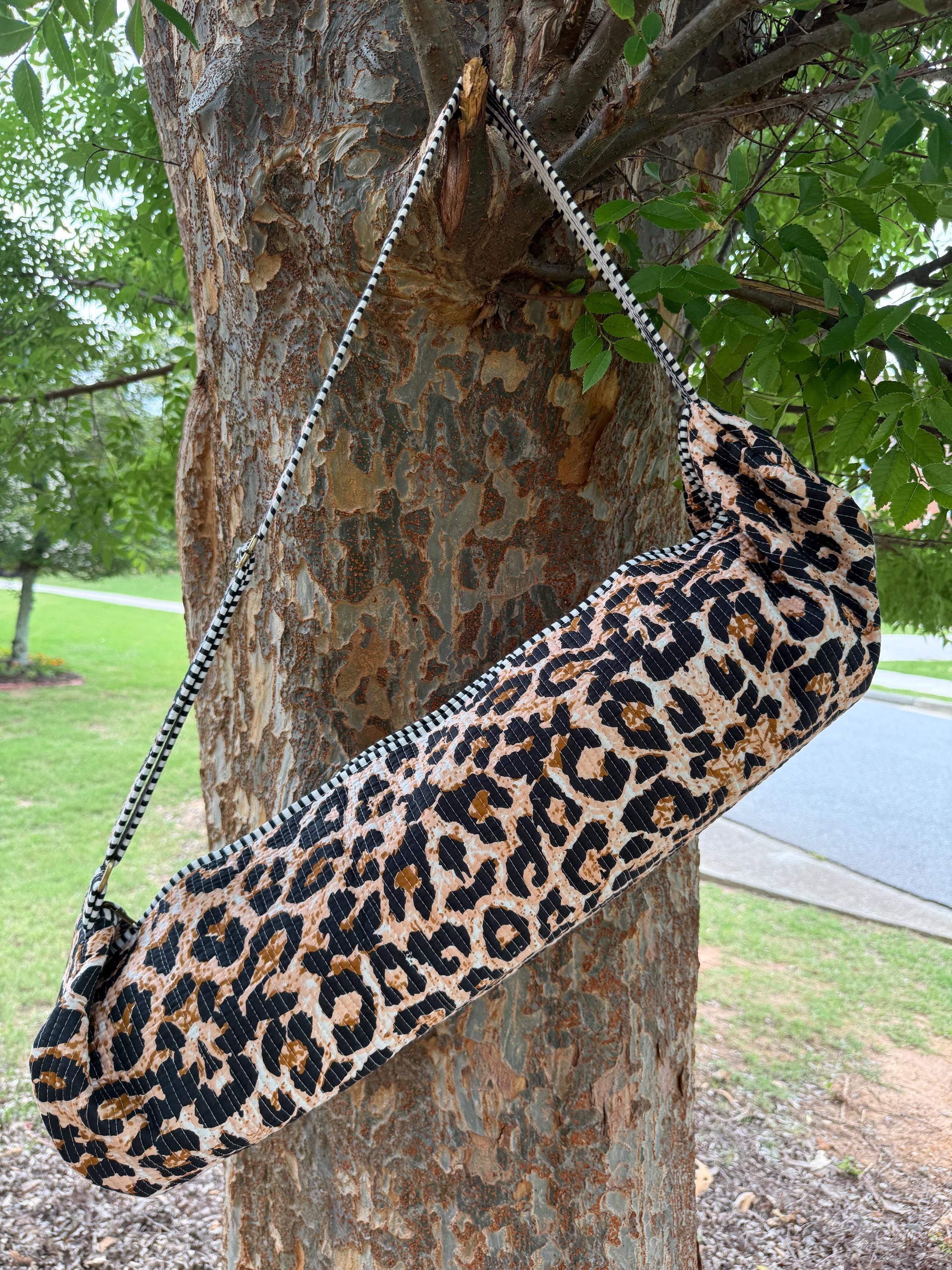 Quilted Leopard Yoga Bag | Handcrafted Cotton Mat Carrier | Pilates Bag | Personalized Gift Option