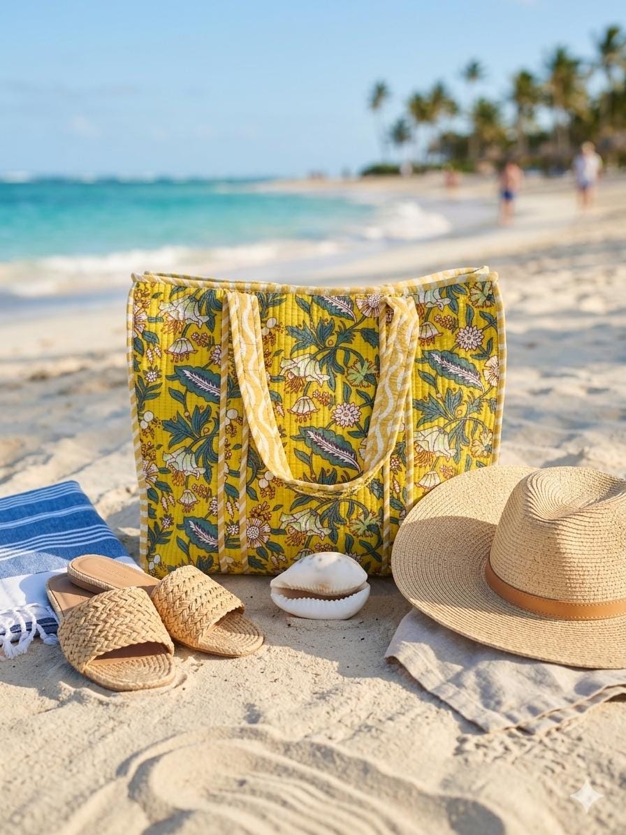 Sun & Sand Tote — Yellow  Floral Market or Beach  Bag | 18” x 18”