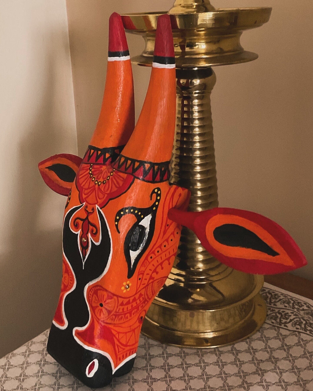Mango Wood Bull Mask: Traditional Indian Theyyam Art