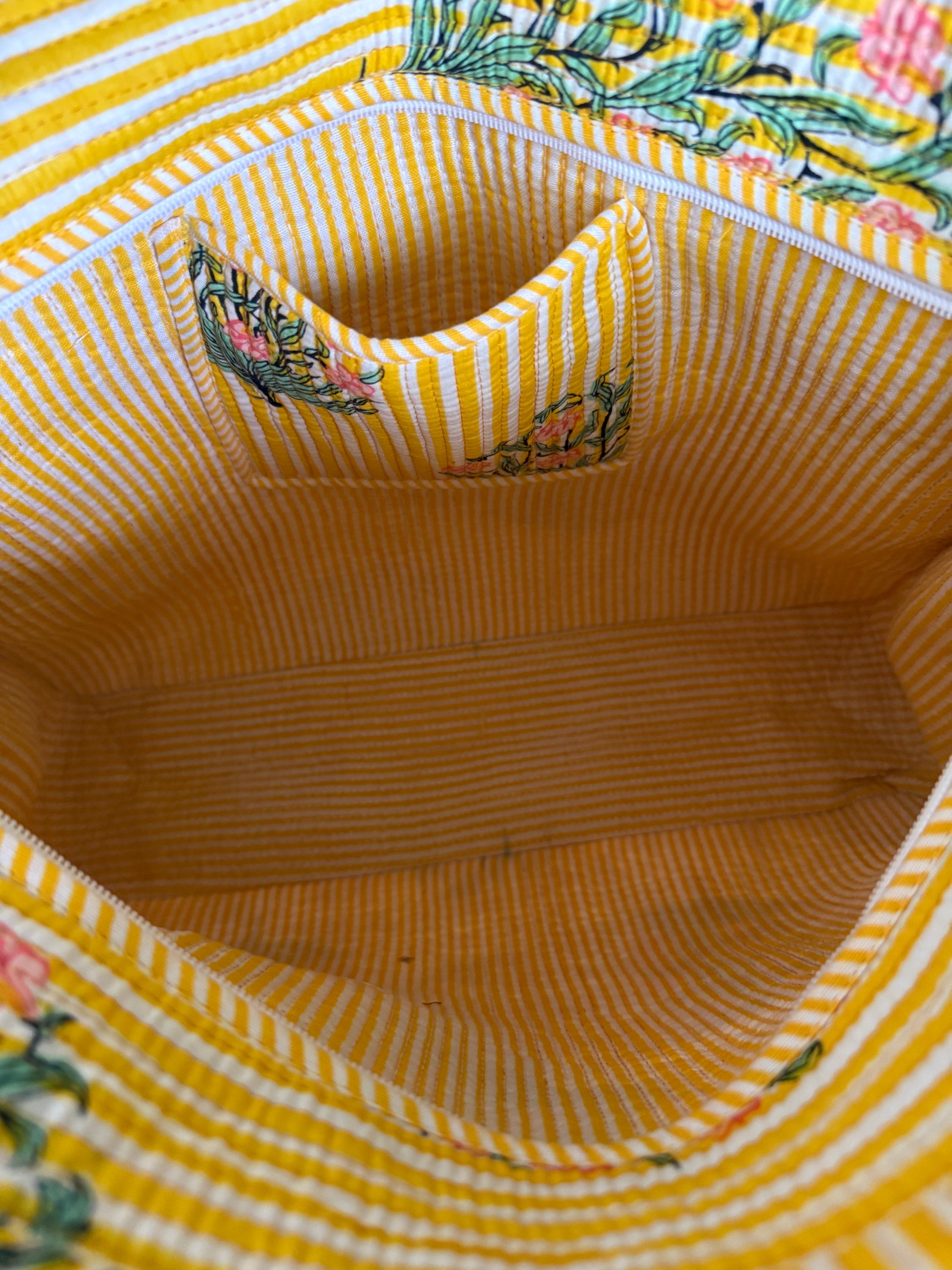 Sun & Shine Tote — Yellow Stripe Floral Market Bag | 18” x 18”