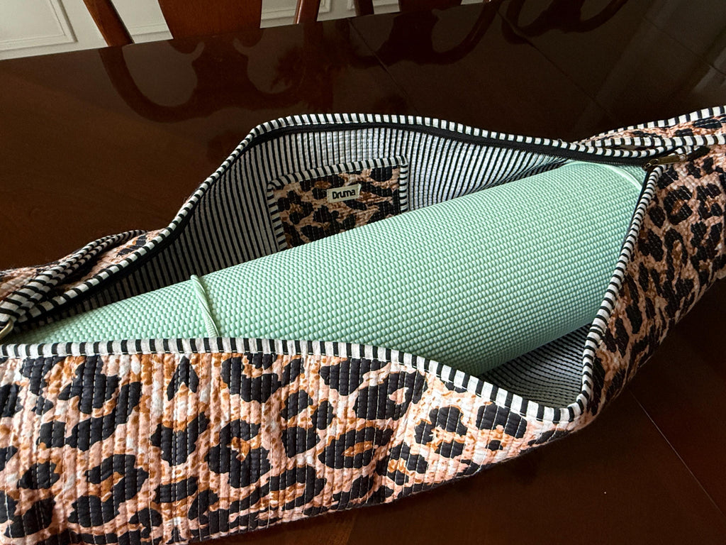 Quilted Leopard Yoga Bag | Handcrafted Cotton Mat Carrier | Pilates Bag | Personalized Gift Option