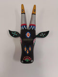 Mango Wood Bull Head Mask, Black & Green Indian Art Wall Hanging