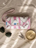 Quilted Cotton Wristlet Clutch | Block Print Floral  | Handmade Boho Bag - Safed Phool